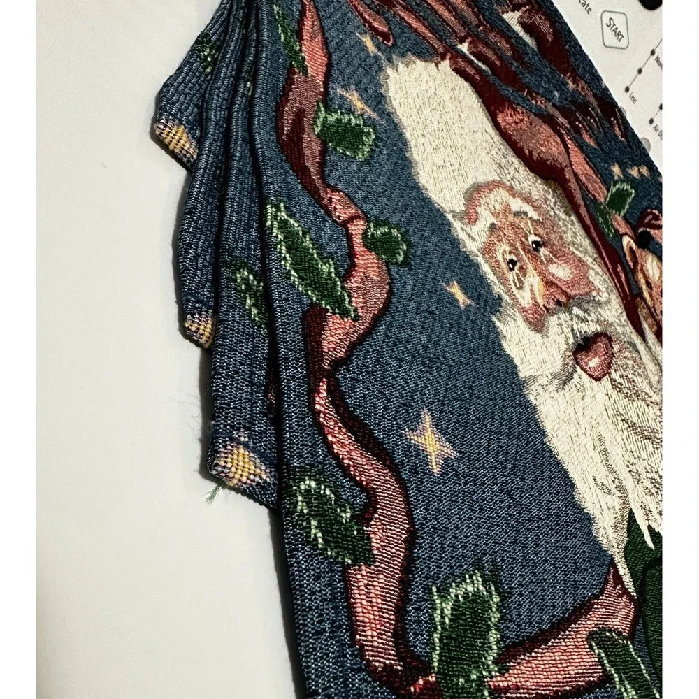 Vintage Christmas Santa Woven Tapestry 5 Pc‎ Table Set 4 Placements Table Runner